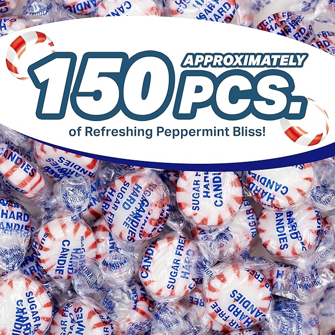 Arcor Starlight Peppermint Sugar Free Hard Candy - 2 Pounds Approx 150 - Sugar Free Candy, Peppermint Candy - Bulk Candy Individually Wrapped - Christmas Candy Bulk- Ideal for Holiday Season