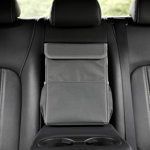 Car Garbage can with lid Leak Proof Vehicle Trash Can 3 Storage Pockets Hanging Waterproof car Trash Bag for SUV Grey