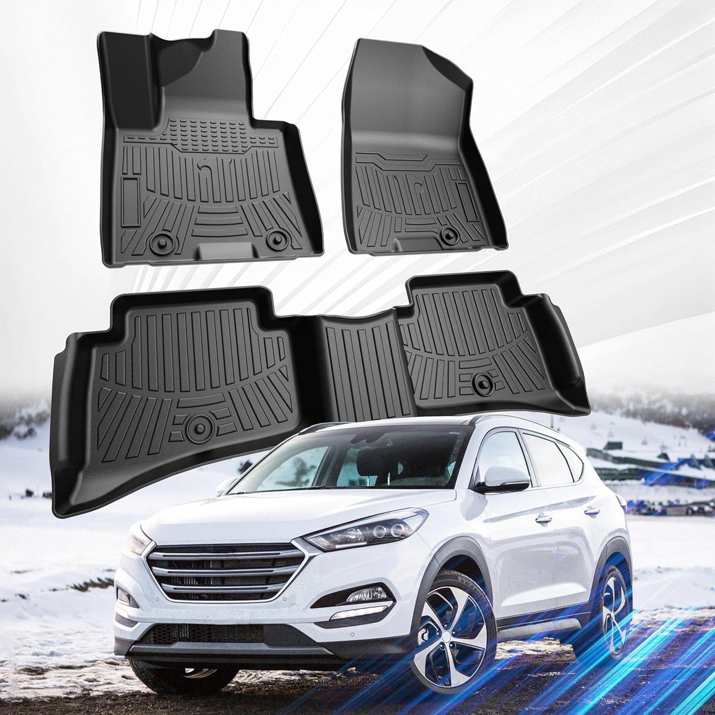 Car Floor Mats for 2016-2021 Hyundai Tucson丨2017-2022 Kia Sportage Accessories,TPE All Weather Protection Floor Mats,Custom Fit 1st&2nd Row Car Floor Liners Set,Heavy Duty Accessories,Black
