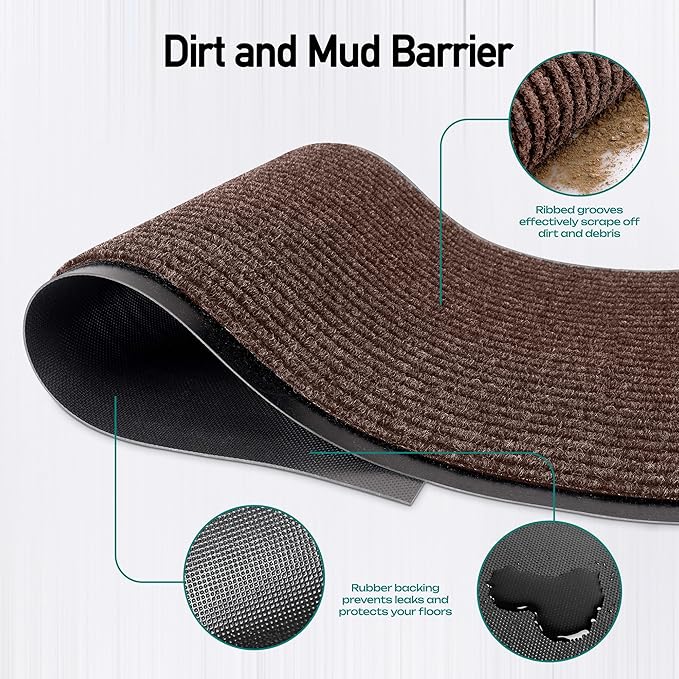 MaxMat® Extra Large Floor Mat - Heavy Duty, Waterproof, Low-Profile, Easy to Clean, Commercial Grade Doormat (3 x 10 Feet, Brown, MXM-RIB0310BR)