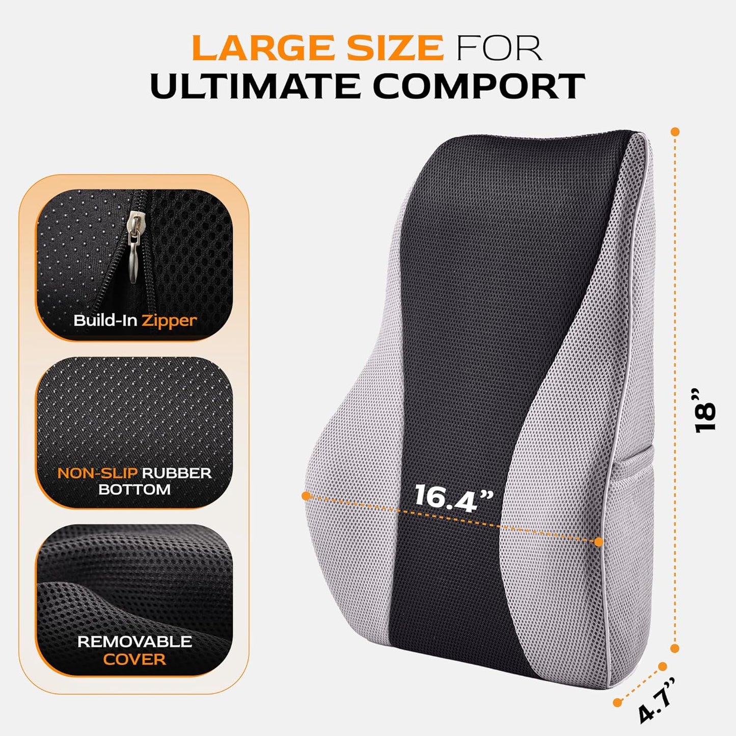 Extra Dense Lumbar Pillow with Double Adjustable Straps - Ergonomic Lumbar Support Pillow for Office Chair, Car, Couch Firm Back Support for Lower Back & Spine Pain Relief Memory Foam Cushion