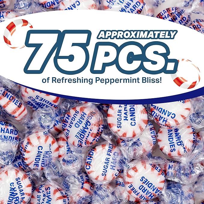 Arcor Starlight Peppermint Sugar Free Hard Candy - 1 Pounds Approx 75 - Sugar Free Candy, Peppermint Candy - Bulk Candy Individually Wrapped - Christmas Candy Bulk- Ideal for Holiday Season