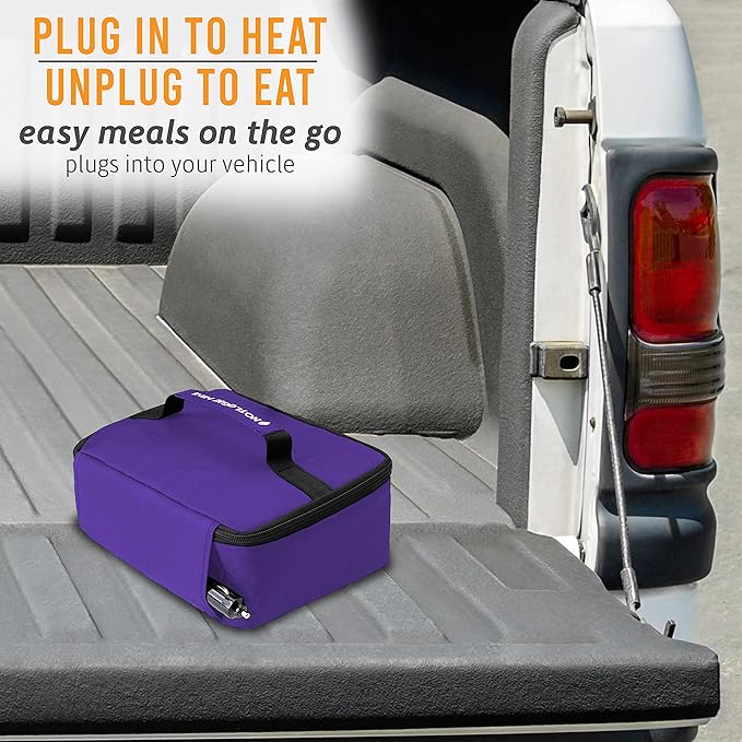 HOTLOGIC Mini Heated Lunch Box - Portable Electric Food Warmer for Men and Women - Great for Work, Office, and Construction - Cook, Reheat, and Eat on the Go - 12V - Purple