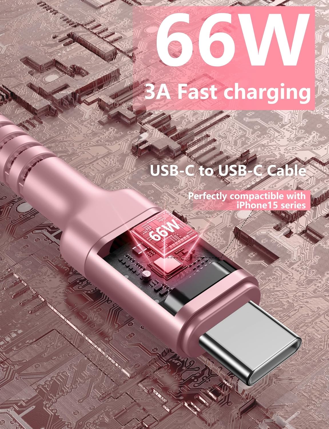 USBC Cables 6FT, 2Pack USB C to USB C Charger Cable, Long USB C Fast Charging Cable Nylon Braided USBC iPhone Charger Cord Compatible with iPhone 16/15/Pro Max/PlusSamsung Galaxy S23/LG/Switch-Pink