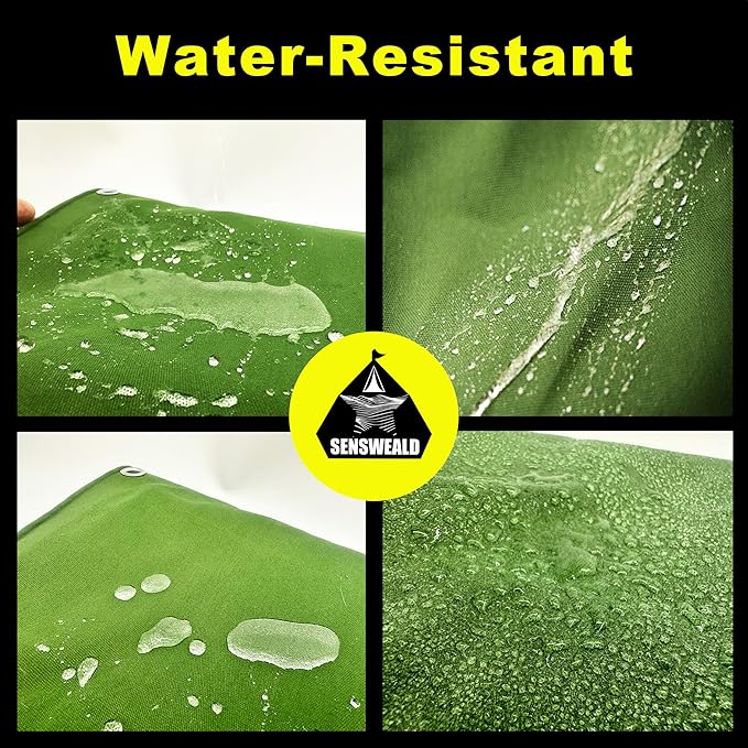 Heavy Duty Canvas Tarp 6x6 Feet 16oz Water-Resistant Canvas Cover with Grommets，Tear Resistant, Durable, Multipurpose Protective Green Tarp Cover for Camping, Tent, Car