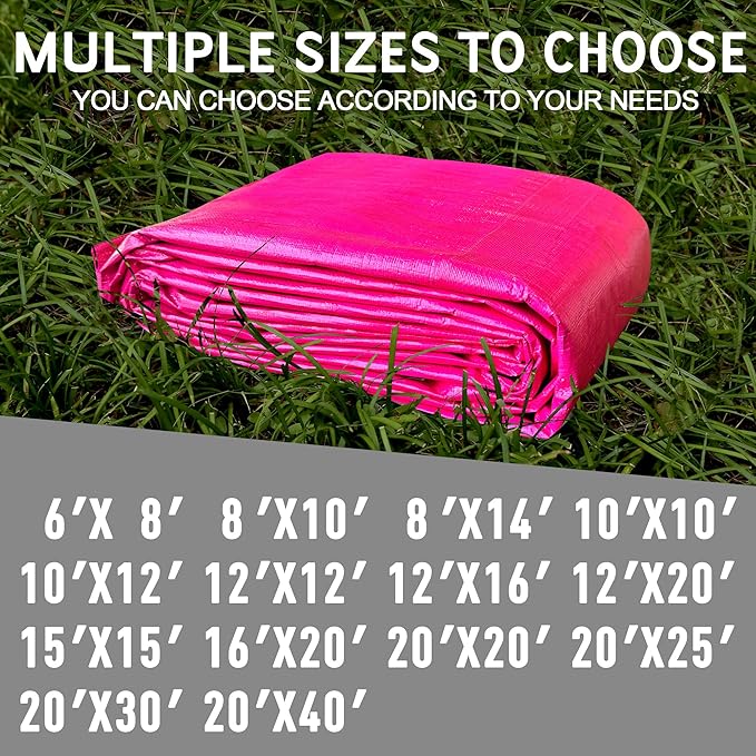 STARPYNG-12 Mil Pink/Silver 6x8 Feet Tarp-Heavy Duty Poly Tarp-Cover,Waterproof, UV Resistant, Weather Resistant, Cover Cars, Boats, Courtyards,Camping