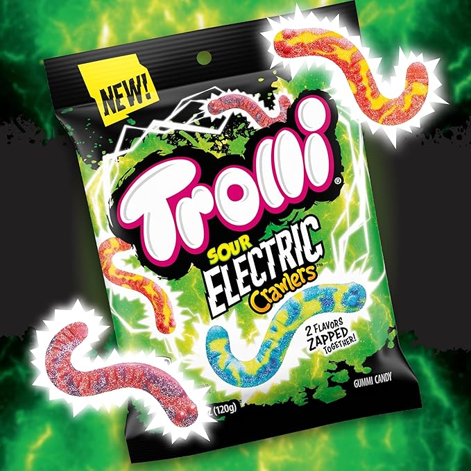 Trolli Electric Crawlers, Sour Gummy Candy, 4.25 Ounce Bags (Pack of 24)