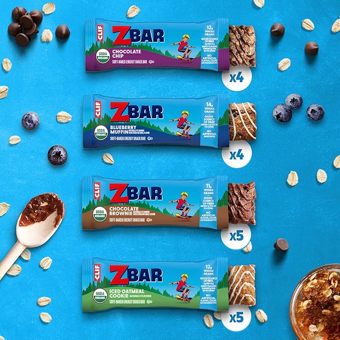 Zbar - Variety Pack - 4 Flavors - Soft Baked Snack Bars - Non-GMO - 10-14g Whole Grains - USDA Organic Granola Bars, School Snacks (18 Pack)
