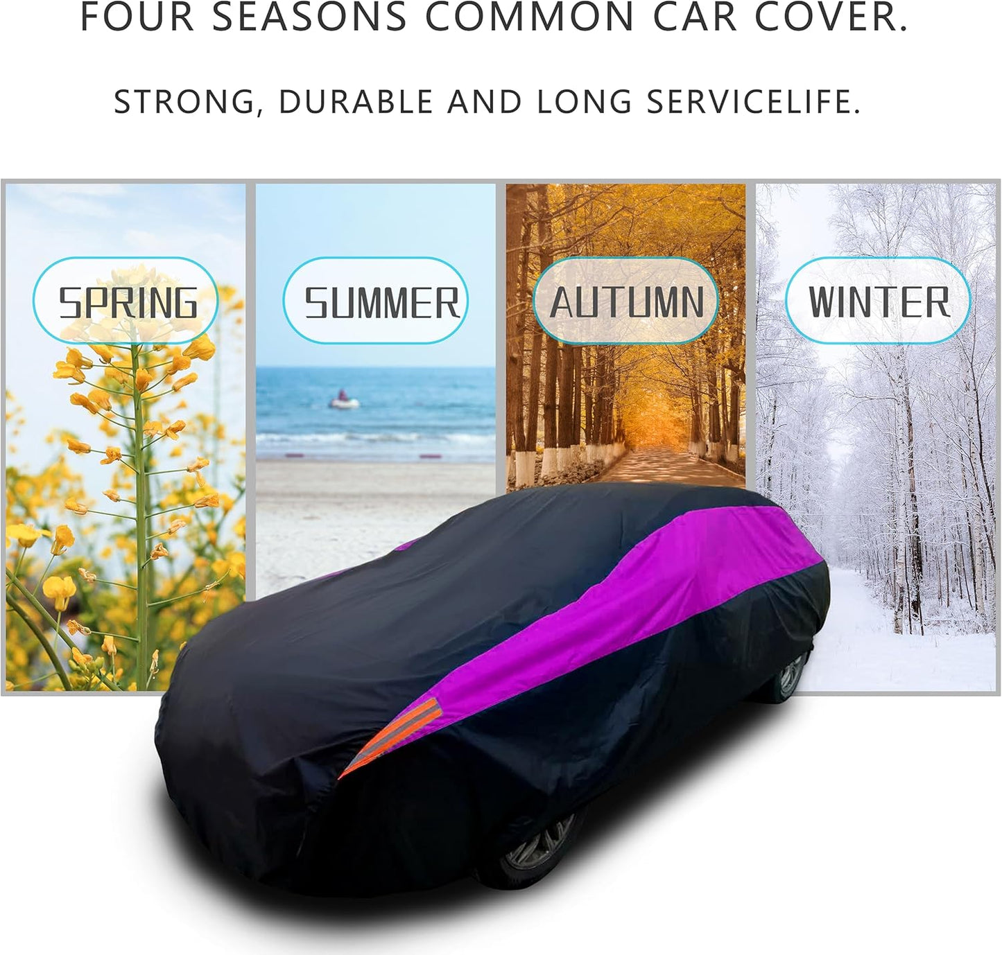 MORNYRAY Waterproof Car Cover All Weather Snowproof UV Protection Windproof Outdoor Full car Cover, Universal Fit for Sedan (Purple, A1-Fit Sedan Length(154-163 inch)