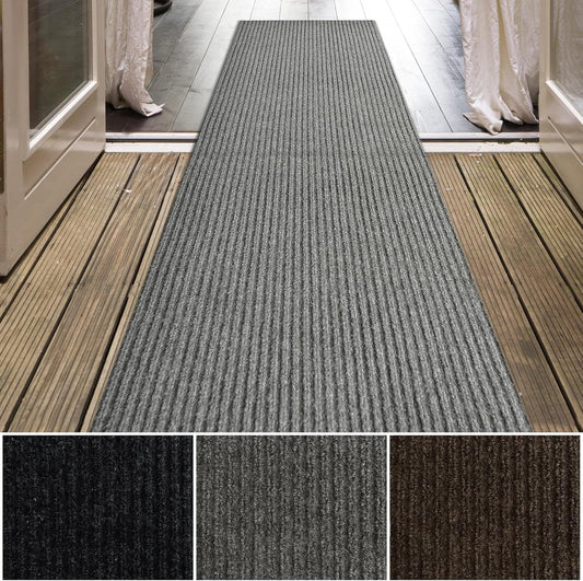 iCustomRug Spartan Weather Warrior Indoor/Outdoor Utility Ribbed Carpet Runner with Non-Slip Thermoplastic Rubber Backing, 3ft X 82ft in Grey