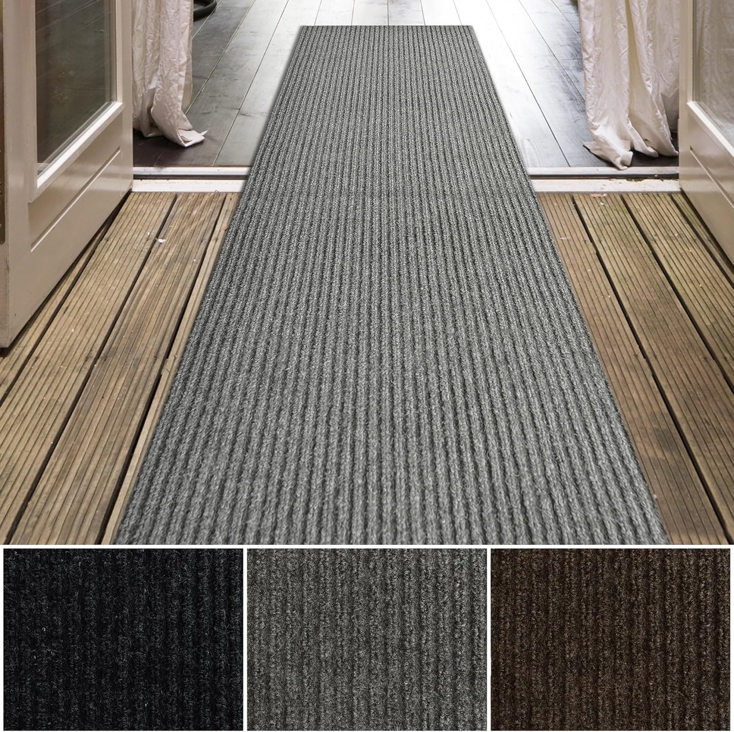 iCustomRug Spartan Weather Warrior Duty Indoor/Outdoor Utility Ribbed in 3ft,4ft,6ft Widths 70 Custom Sizes with Natural Non-Slip Rubber Backing 4'X12' in Grey