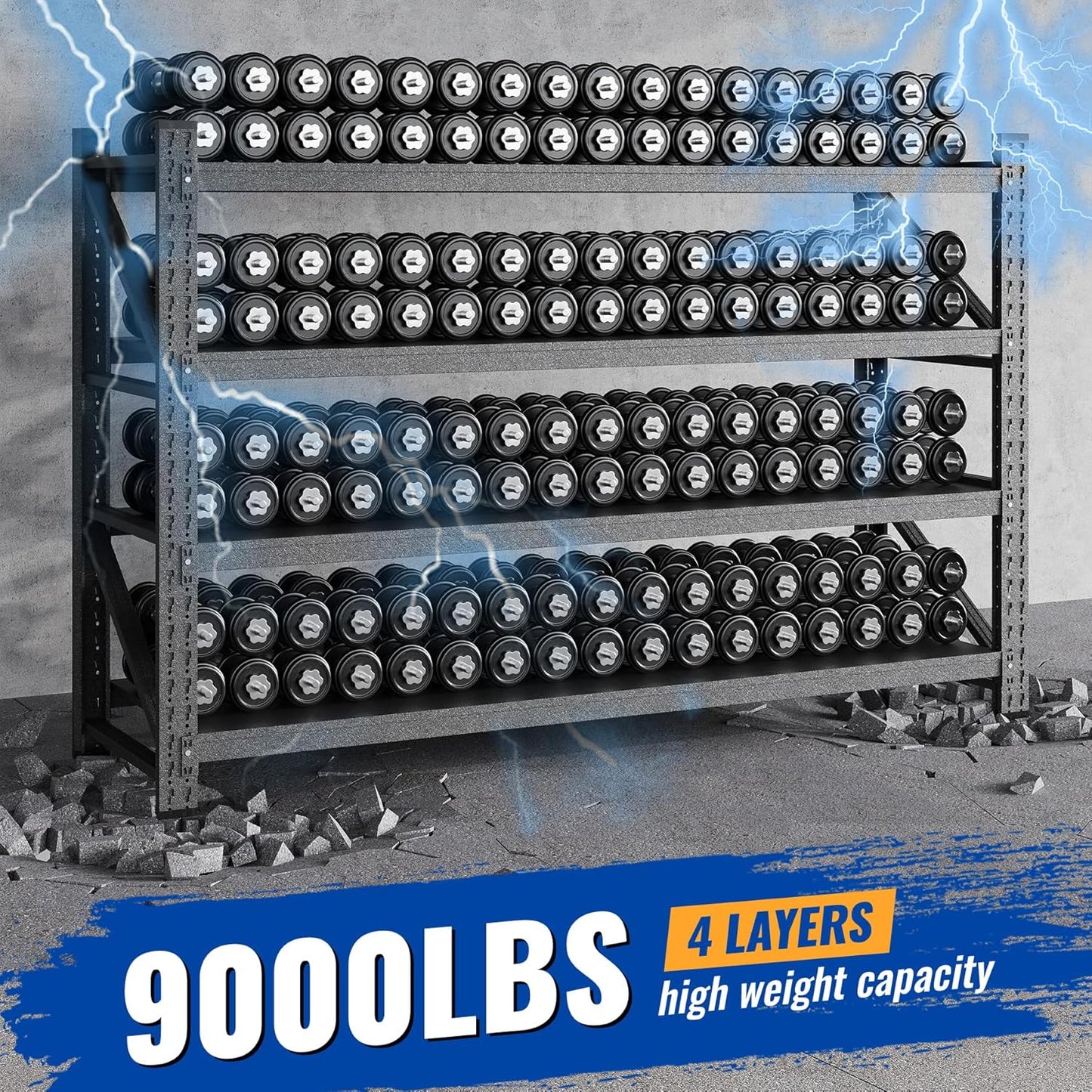 77" W Storage Shelves 9000lbs Garage Metal Shelving Heavy Duty Garage Shelves Adjustable Storage Shelves for Industrial, Factory,(77" W X 24" D X 70" H)