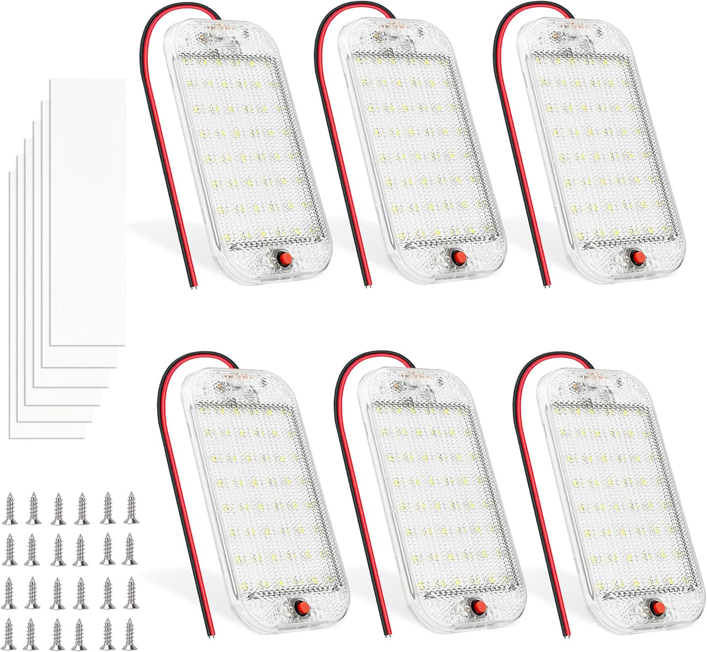 Dome Light for RV Interior, 48LED 800LM Ultra Bright 12 Volt LED White Lights, RV Ceiling Light with Switch Control, Ideal for Car Van Truck Camper Lorry Motorhome Boat(6 Pack)