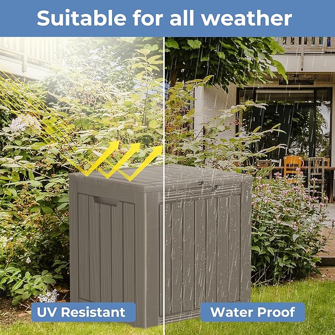 45 Gallon Resin Deck Box, Waterproof Outdoor Storage Bin for Patio, Poolside, and Garden, Lockable & UV-Resistant, Ideal for Small Spaces, Grey