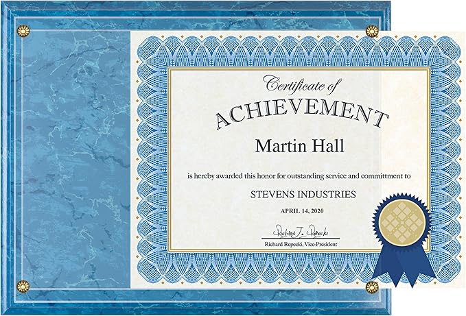 SHOP AWARDS AND GIFTS 8.5 x 11 Certificate Frame Holder, Slide in Wall Plaque Display, 10.5 x 13 Inch Board, Blue