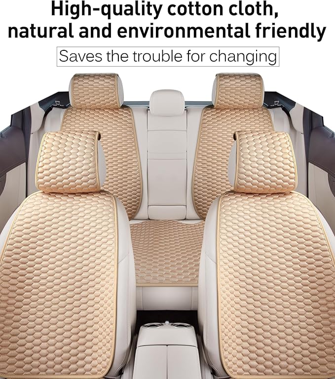 Car Seat Covers Cushion Pad,Front Seat Covers for Cars,Super Breathable,Storage Bags,Anti-Slip,Universal Automotive Seat Covers Fit for Most Sedans SUV Pick-up (Front Beige)