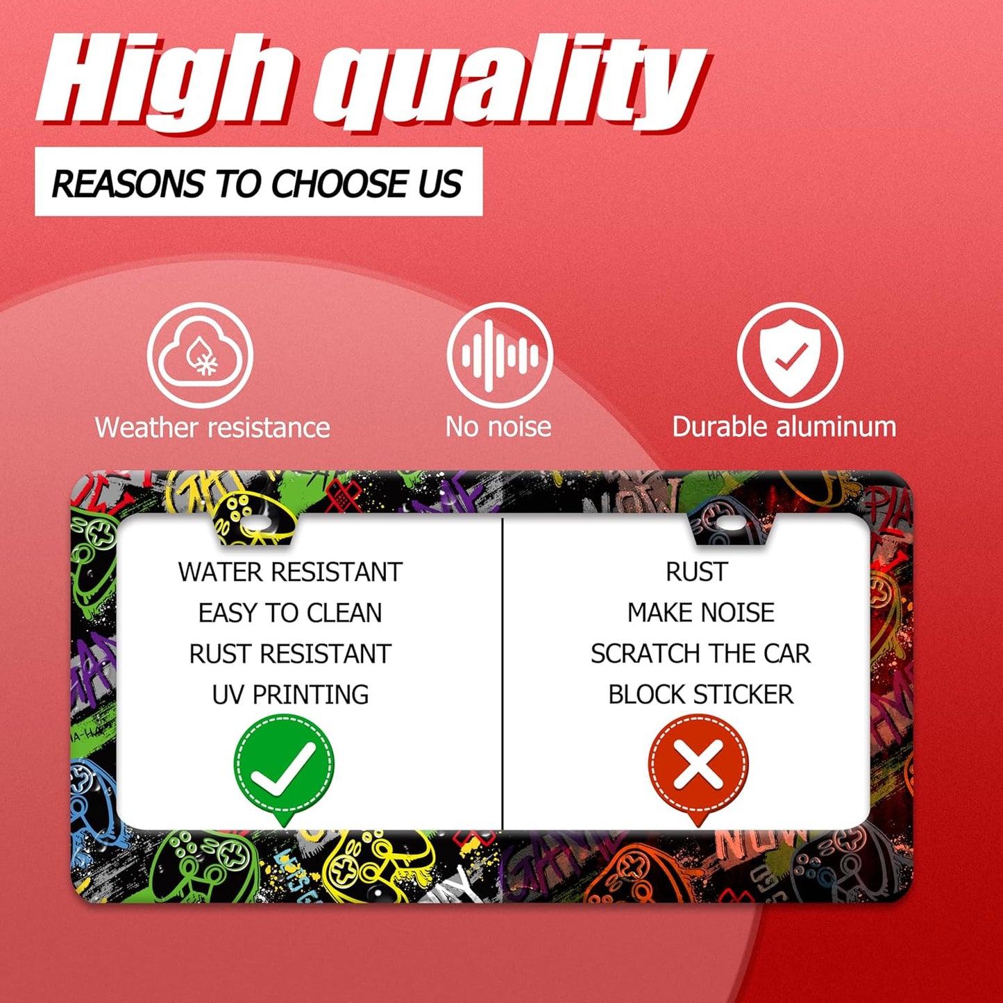 Game License Plate Frame Gamepad License Plate Holder for Car Decorative Parts Stainless Stee License Plate for Standard Us Canada Funny License Plate Frames 12x6 Inch