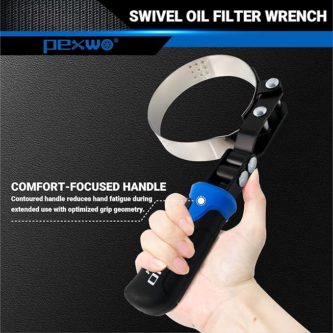 Extra Small Swivel Oil Filter Wrench – Anti-Slip Strap Wrench for Cars & Motorcycles, Fits 2-3/8" to 2-3/4" Oil Filters, Compact Removal Tool for Tight Spaces