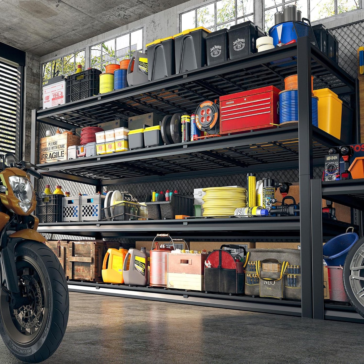 REIBII 60" W Garage Shelving Heavy Duty 2500LBS Storage Shelves 4-Tier Garage Shelves, Adjustable Metal Shelving for Warehouse, Pantry, Kitchen, Commercial, 60" W*60" H*24" D