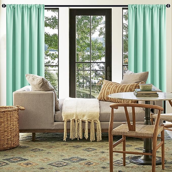 JIUZHEN Mint Green Blackout Curtains - 60 Inch Extra Wide Privacy Soundproof Thermal Insulated Light Blocking Curtains for Living Room,Bedroom, Set of 2 Panels, 60 x 72 inches