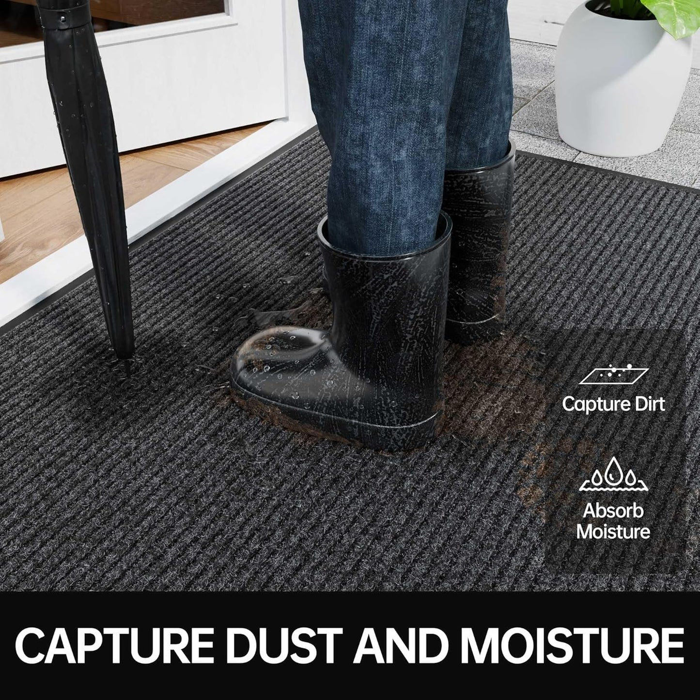 Front Door Mat, 3' x 5' Heavy Duty Indoor Outdoor Welcome Mat for Entryway, Commercial Floor Entrance, Low Profile, Non-Slip, Durable Rubber Backing for Entry, Patio, Home