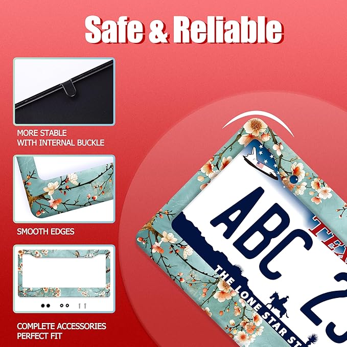 Watercolor Flowers with Birds License Plate Frame Floral Flower License Plate Frames Funny Auto Accessory Bracket Stainless Steel Beautiful License Plate for Women 6.3 x 12.3 Inch