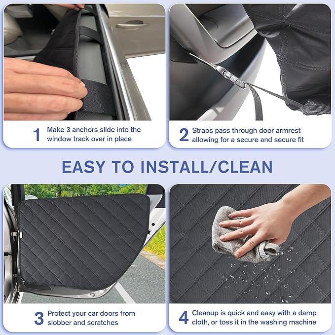 Dog Car Door Protector for Large SUV & Truck ??XL Size, Anti-Scratch/Stain-Resistant, Window-Roll-Compatible, 2-Pack, Secure Fit for Wide/Tall Doors (Black)