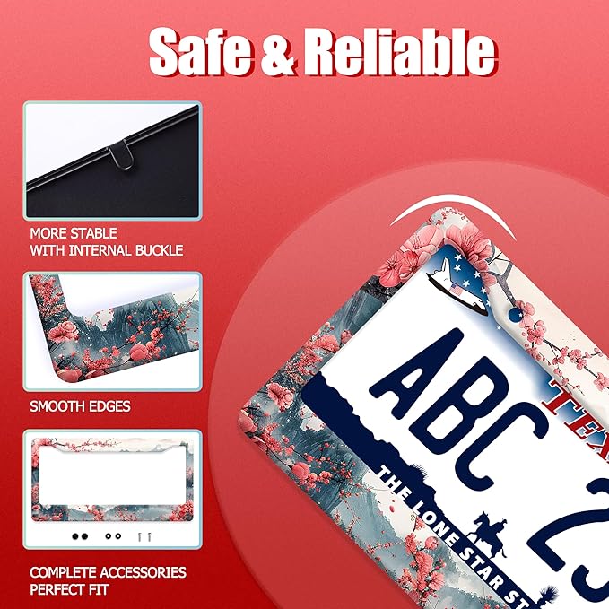Watercolor Cherry Blossom License Plate Frame Pink Flowers License Plate Frames Funny Auto Accessory Bracket Stainless Steel Floral License Plate for Men Women 6.3 x 12.3 Inch