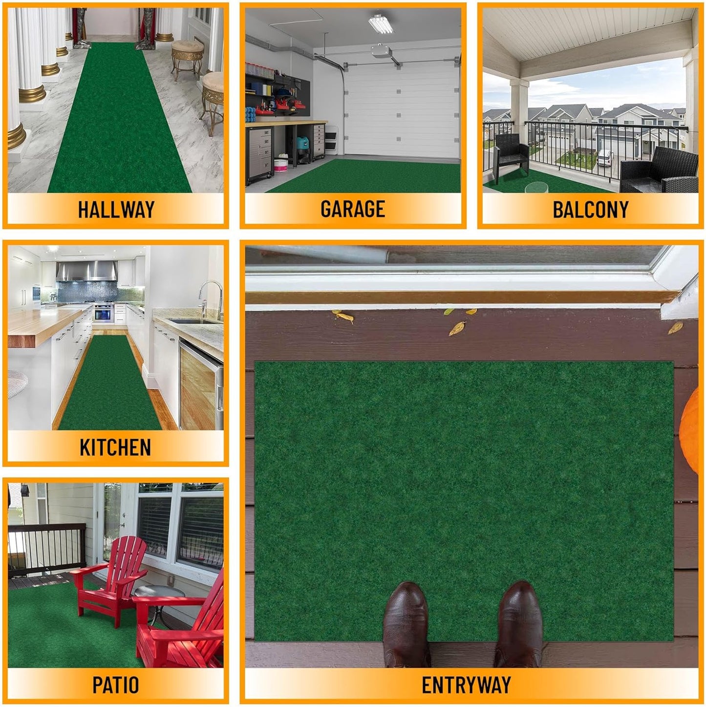 Ottomanson 6'6" x 7' Mud Mat Area Rug Scraper Carpet - Non-Slip, Dirt Trapping for Indoor & Outdoor Use - Ideal for Entryway, Garage, Kitchen, Patio & High-Traffic Areas, Green