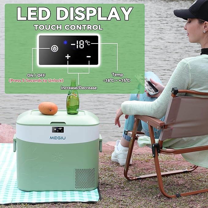 Car Fridge Portable 12 Volt Refrigerator 23 Quart (22 Liter) Freezer Compressor Cooler 12V/24V DC 110～240 V AC for Outdoor, Camping, Travel, Home Use -18℃~+15℃ (Green)