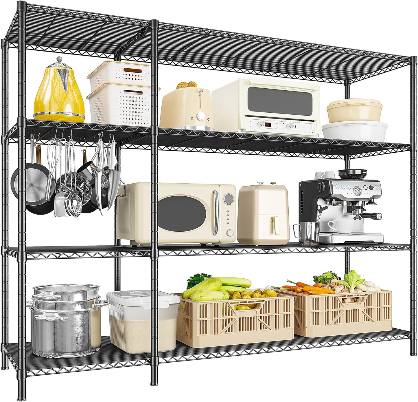 52.36''W Storage Shelves Metal Shelving Unit Load 1120LBS 4 Tier Wire Shelving for Storage Rack Adjustable Garage Shelving Heavy Duty for Pantry Kitchen Garage,52.36Wx13.78Dx59H