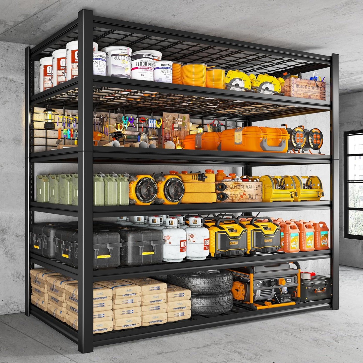 REIBII 84" H Garage Shelving, 6-Tier Storage Shelves Heavy Duty Loads 3500LBS, 48" W Adjustable Garage Shelves, Metal Shelving for Basement, Warehouse, 84" H x 48" W x 20" D, 4PC