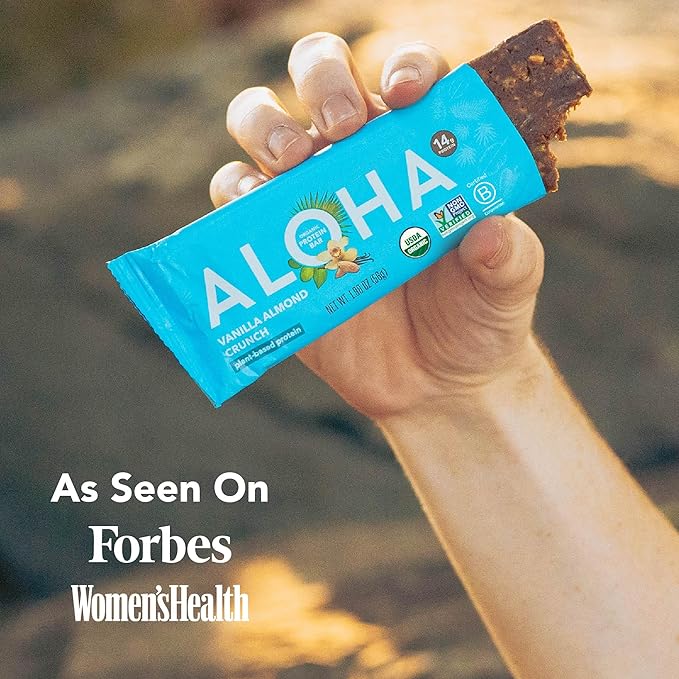 ALOHA Organic Plant Based Protein Bars, Vanilla Almond Crunch, 1.98-Ounce Bars, (Pack of 12)