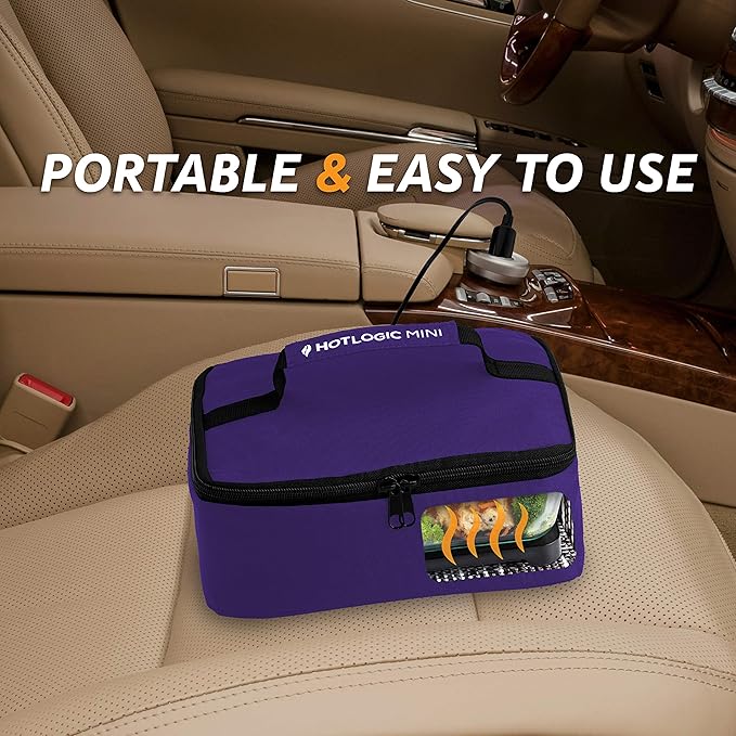 HOTLOGIC Mini Heated Lunch Box - Portable Electric Food Warmer for Men and Women - Great for Work, Office, and Construction - Cook, Reheat, and Eat on the Go - 12V - Purple