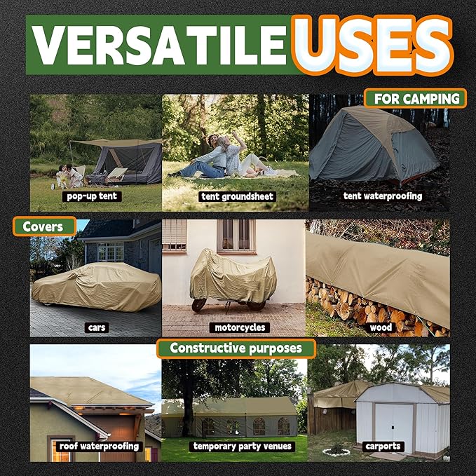 RAINDEWAY 10x12 Feet Heavy Duty Tarp,12 Mil Tan Waterproof Poly Tarp Cover,UV Resistant,Weatherproof,Durable,Multipurpose Tarps with Grommets and Reinforced Edges