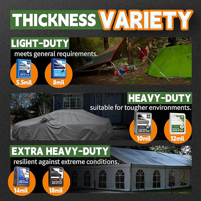 RAINDEWAY 10x12 Feet Heavy Duty Tarp,12 Mil Tan Waterproof Poly Tarp Cover,UV Resistant,Weatherproof,Durable,Multipurpose Tarps with Grommets and Reinforced Edges