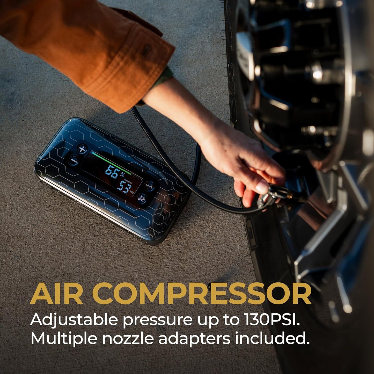 HALO Bolt Air+ 1750 Portable Car Battery Jump Starter | 130 PSI Air Compressor, 59.9Wh USB Power Bank, Large Display, Emergency Floodlight & Charger, Jumps Cars SUVs & Trucks, Inflates Tires — Purple