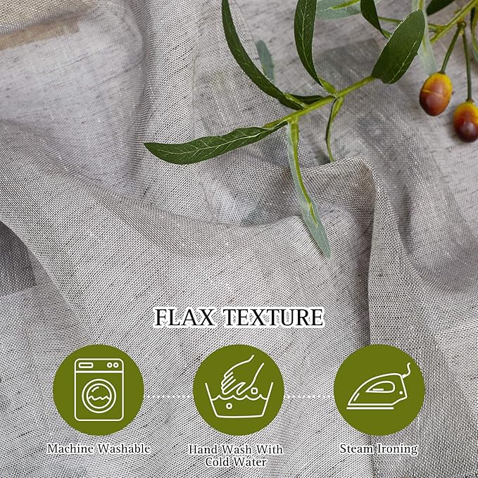 NICETOWN Linen Curtains Charcoal Grey for Cold Wind, Grommet Casual Flax Semi Sheer Window Drapes with Light Filtering for Farmhouse/Living Room, W52 x L90, Set of 2