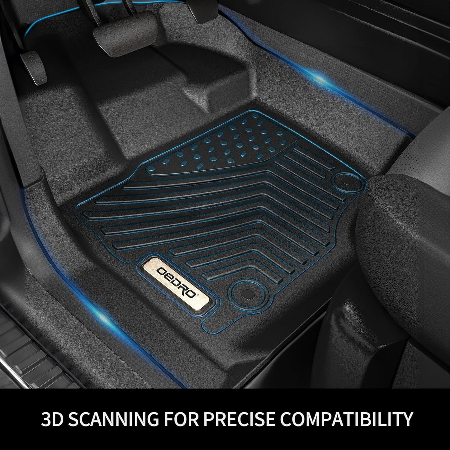 OEDRO Floor Mats 2 Row Liner Set Compatible with 2022-2025 Nissan Frontier Crew Cab w/ 2nd Row Under-Seat Storage, Black TPE All-Weather Guard - Custom Fit