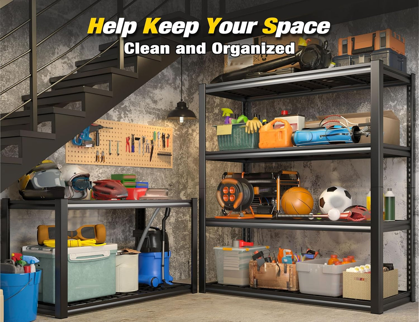 REIBII 40" W Storage Shelves 2200LBS Garage Shelving Heavy Duty Metal Shelving Adjustable Metal Shelves Industrial Shelf for Warehouse Basement Pantry Kitchen 40" W x 19.7" D x 59.9" H Black