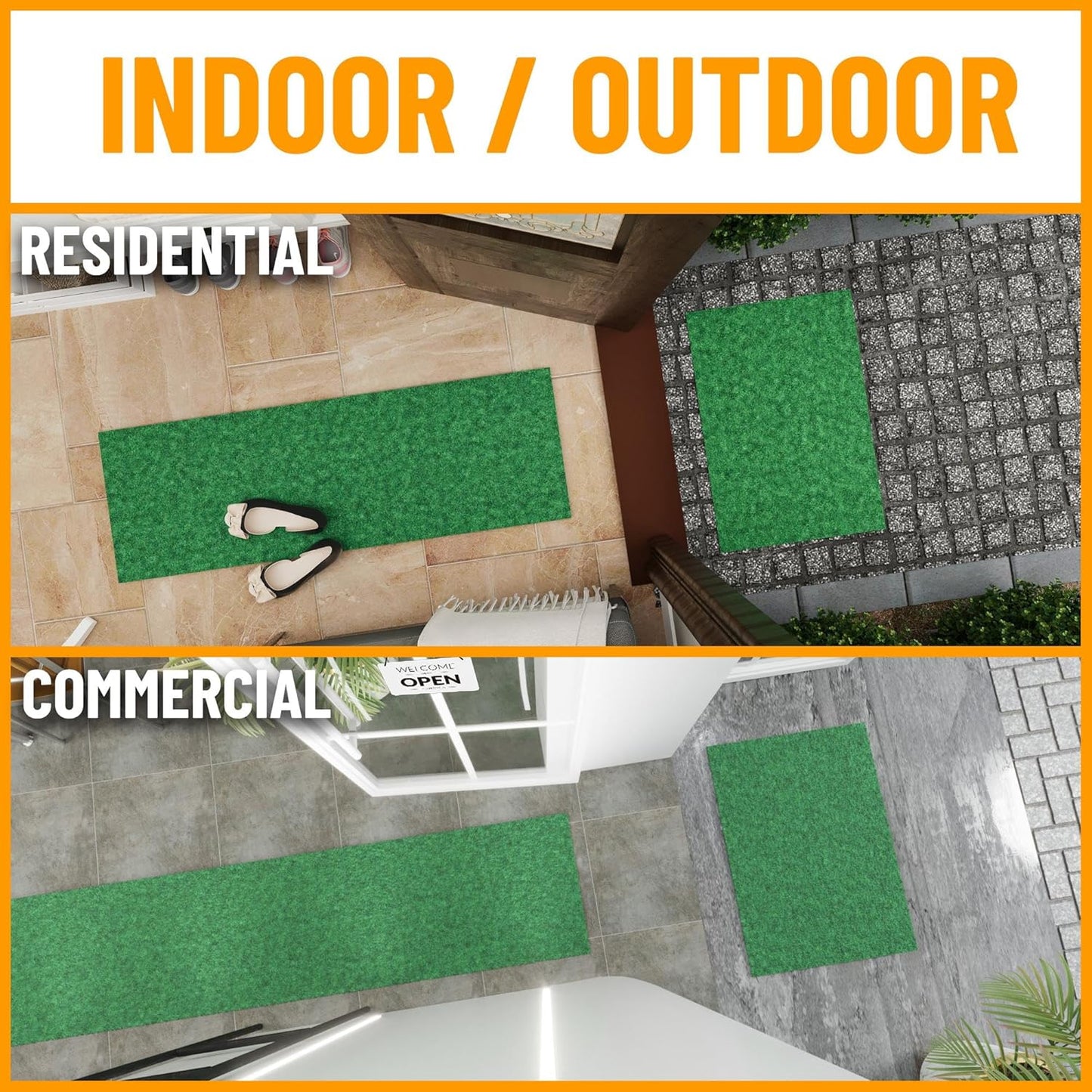 Ottomanson 6'6" x 22' Hallway Runner with Scraper Pile - Extra Durable Non-Slip Rug Mat for Indoor & Outdoor Use - Ideal for Kitchen, Entryway & Garage - High-Traffic Carpet, Green