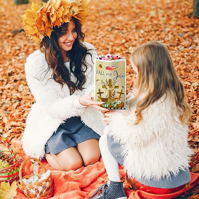 50Pcs Fall for Jesus Christian Religion Party Favor Bags, Fall Thanksgiving Party Gift Bags, Autumn Cross Pumpkin Goody Treat Bags, Fall Themed Party Decoration for Thanksgiving Harvest Party Supplies