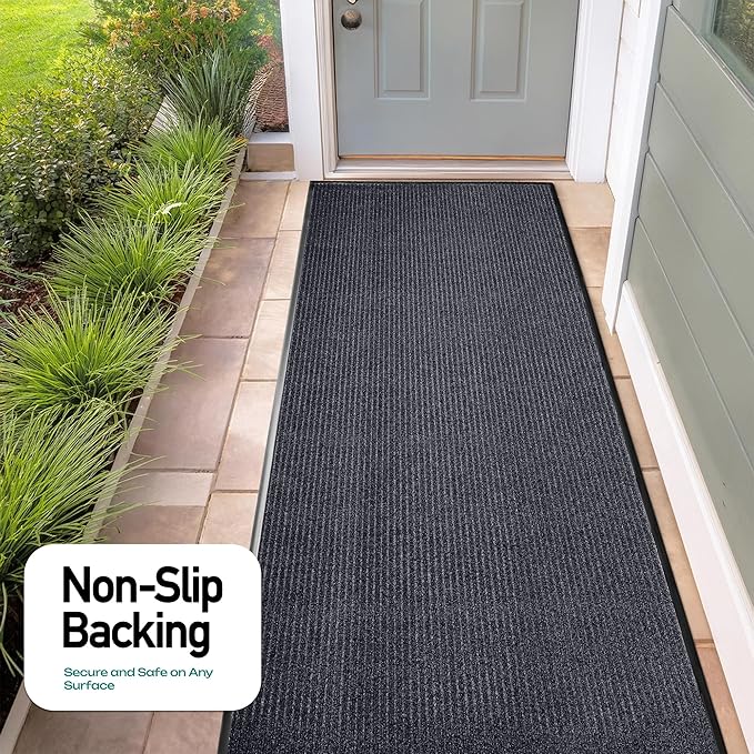 MaxMat® Industrial Grade Door Mat - Extra Large, Heavy Duty, Waterproof, Low-Profile, Easy to Clean Floor Mat (3 x 10 Feet, Grey, MXM-RIB0310GY)