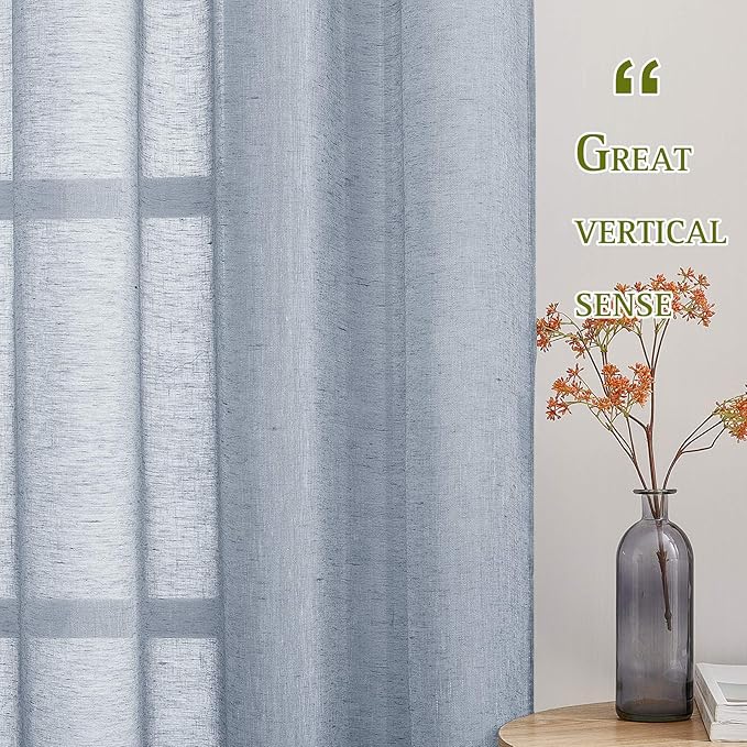 NICETOWN Semi Sheer Linen Blend Window Curtains, Grommet Solid Curtain Privacy with Light Filter Flax Texture Window Treatment Vertical Drape for Bedroom/Living Room, W52 x L72, Sea Mist, 1 Pair