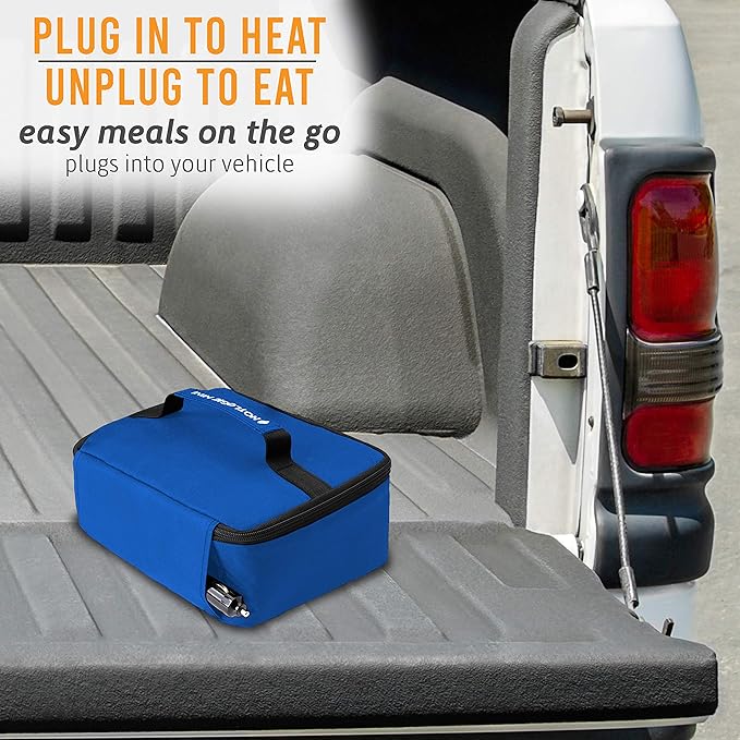 HOTLOGIC Mini Portable Electric Lunch Box Food Heater with Glass Container - Food Warmer and Heated Lunch Box for Adults Car/Home - Cook, Reheat, and Keep Your Food Warm - BLUE - 12V