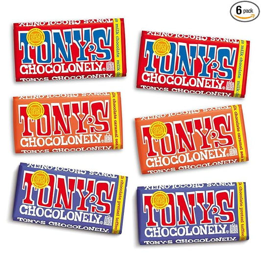 Tony's Chocolonely - Top 3 Milk Chocolate Bundle - Belgium Chocolate, No Artificial Flavoring, Fairtrade & B Corp Certified - 6.35 Oz, 6 Bars