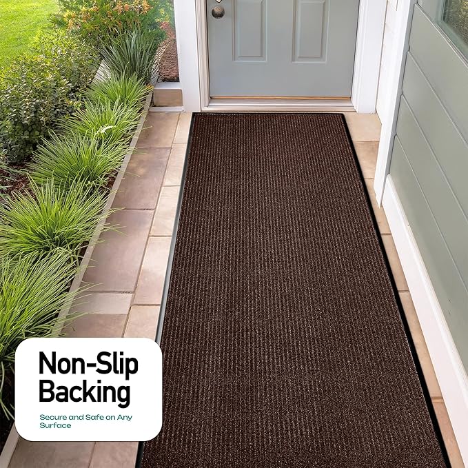 MaxMat® Heavy Duty Industrial Mat - XL Size, Waterproof, Low-Profile, Commercial Entry Door Mat (3 x 16 Feet, Brown, MXM-RIB0316BR)
