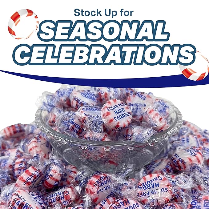 Arcor Starlight Peppermint Sugar Free Hard Candy - 2 Pounds Approx 150 - Sugar Free Candy, Peppermint Candy - Bulk Candy Individually Wrapped - Christmas Candy Bulk- Ideal for Holiday Season