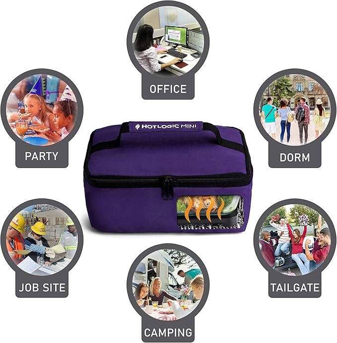 HOTLOGIC Mini Heated Lunch Box - Portable Electric Food Warmer for Men and Women - Great for Work, Office, and Construction - Cook, Reheat, and Eat on the Go - 120V - Purple