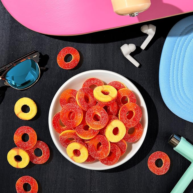 Trolli Peachie O's Rings, Sour Gummy Candy, 6.3 Ounce Bags (Pack of 8)